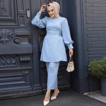 Women's Lace-up Balloon Sleeve Casual Suit