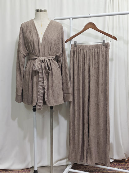 Relaxed Open-Front Top and Wide-Leg Pants Set