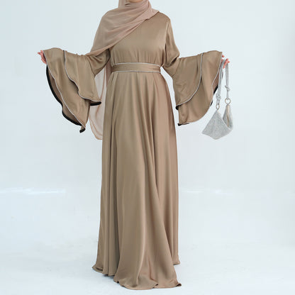 Beaded Nida Double-Layer Flare Sleeve Luxury Modest Maxi Dress