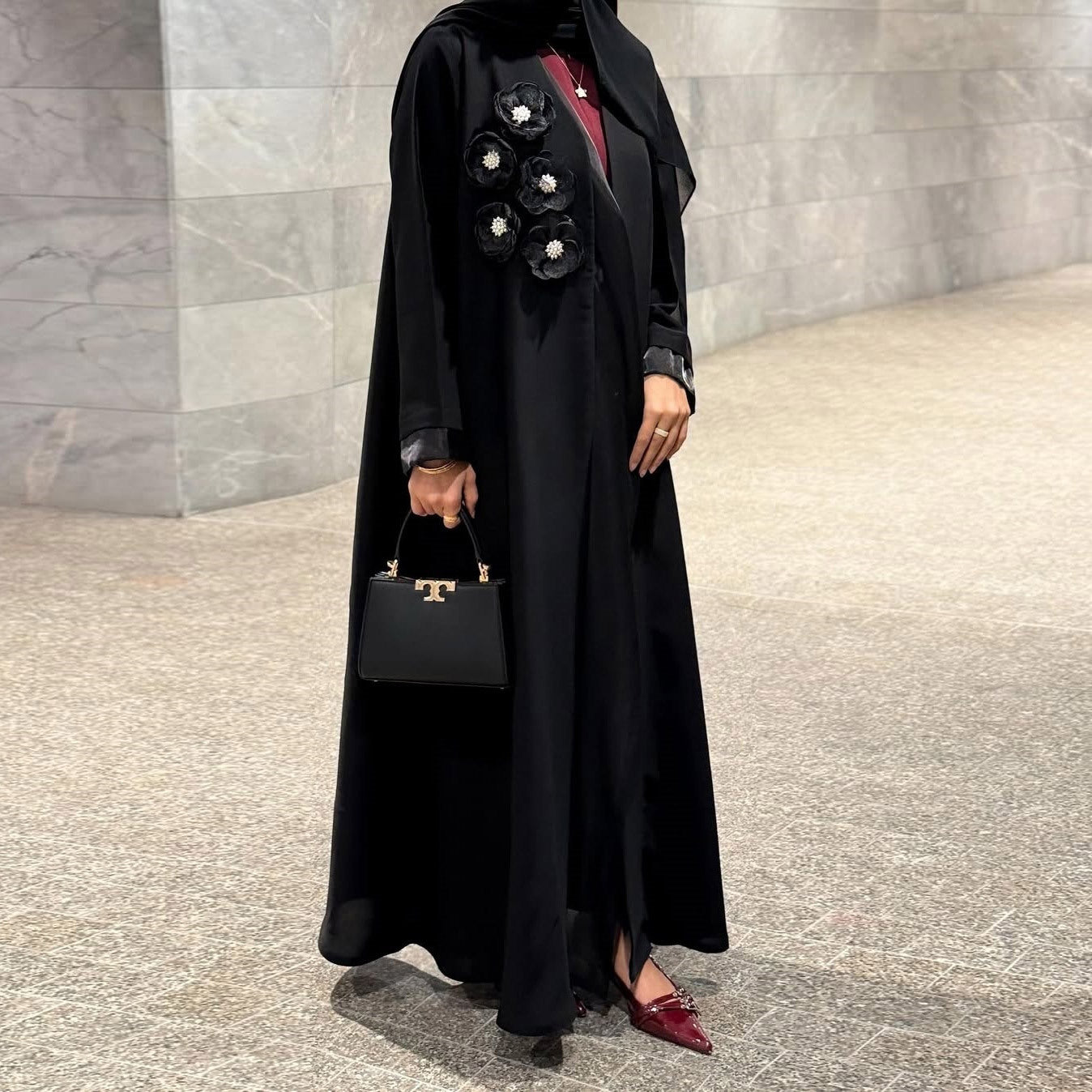Elegant Applique Abaya Open Front Long Robe for Women