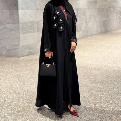 Elegant Applique Abaya Open Front Long Robe for Women