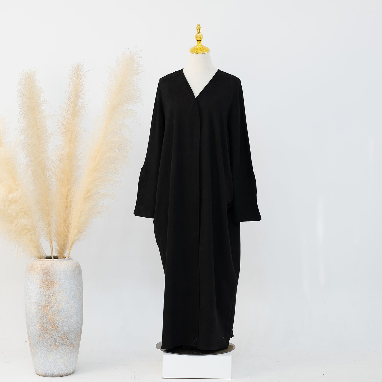 Suede Feel Long Open Abaya Robe