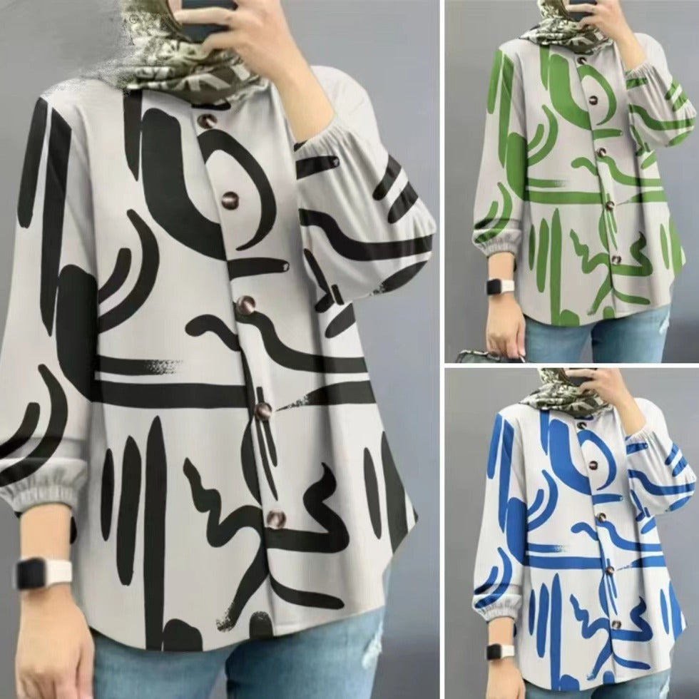 Women's Floral Puff Sleeve Casual Shirt