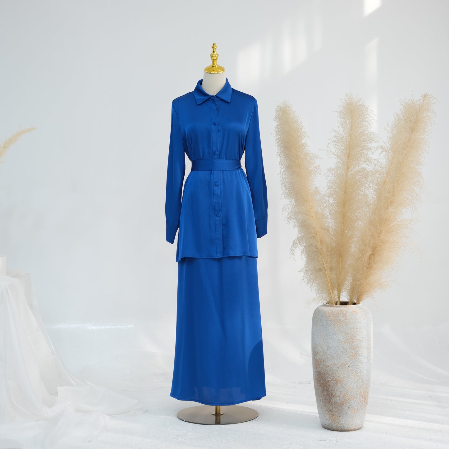 Women's Solid Color Lace-up Top Skirt Set