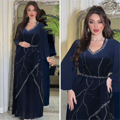 Women's Hot Diamond Chiffon Dress with Belt