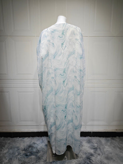 Chiffon Print Robe Open Abaya with Hijab