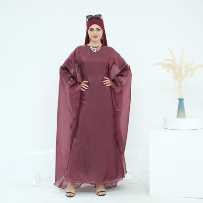 Solid Elegant Dubai Muslim Long Robe Two-Piece Set
