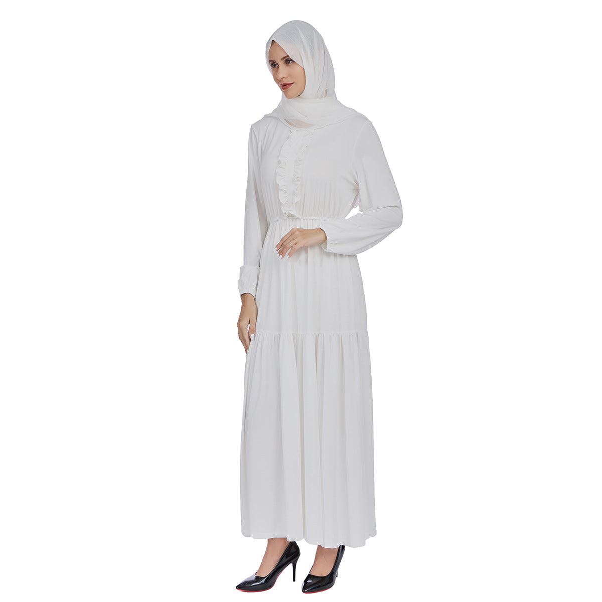 Ruffled Front Maxi Dress with Long Sleeves