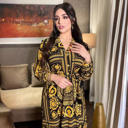 Fashionable Long-Sleeved Floral Print Dress