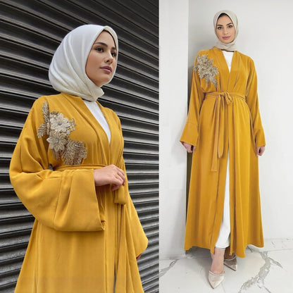Elegant Embellished Abaya with Long Sleeve Cardigan Set