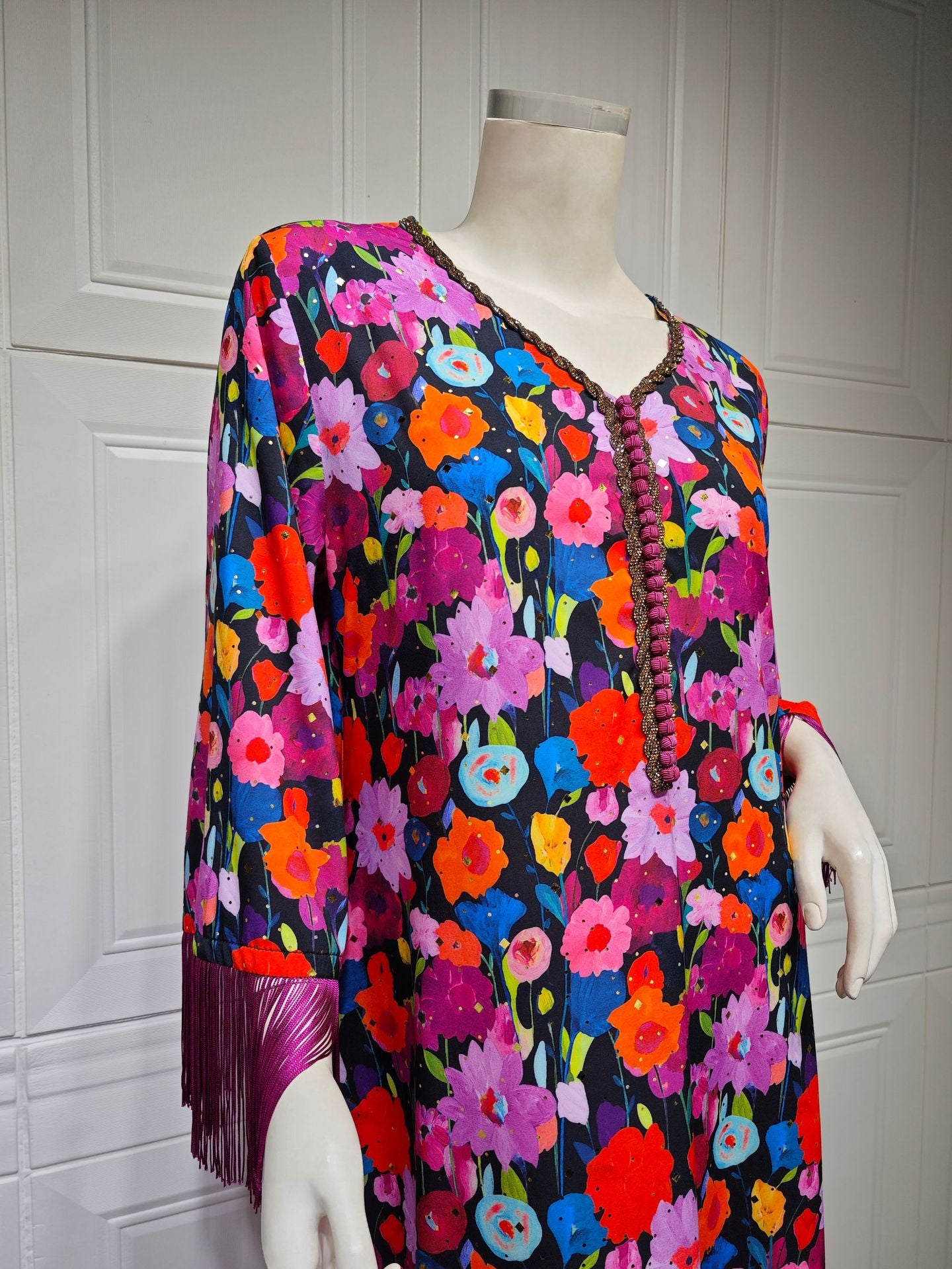 Women's Gilded Print Casual Jalabiya Dress
