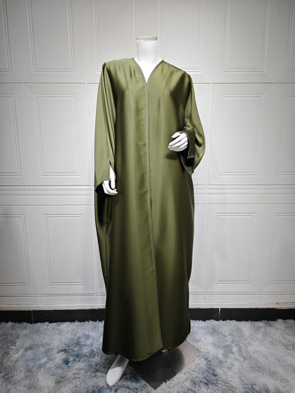 Loose Solid-colored Satin Open Abaya