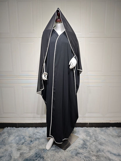 Striped Stitching Headscarf Cardigan Robe