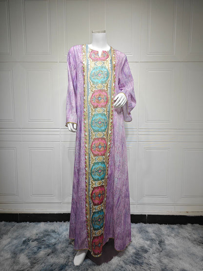 Women's Printed Beaded Embroidered Pullover Dress