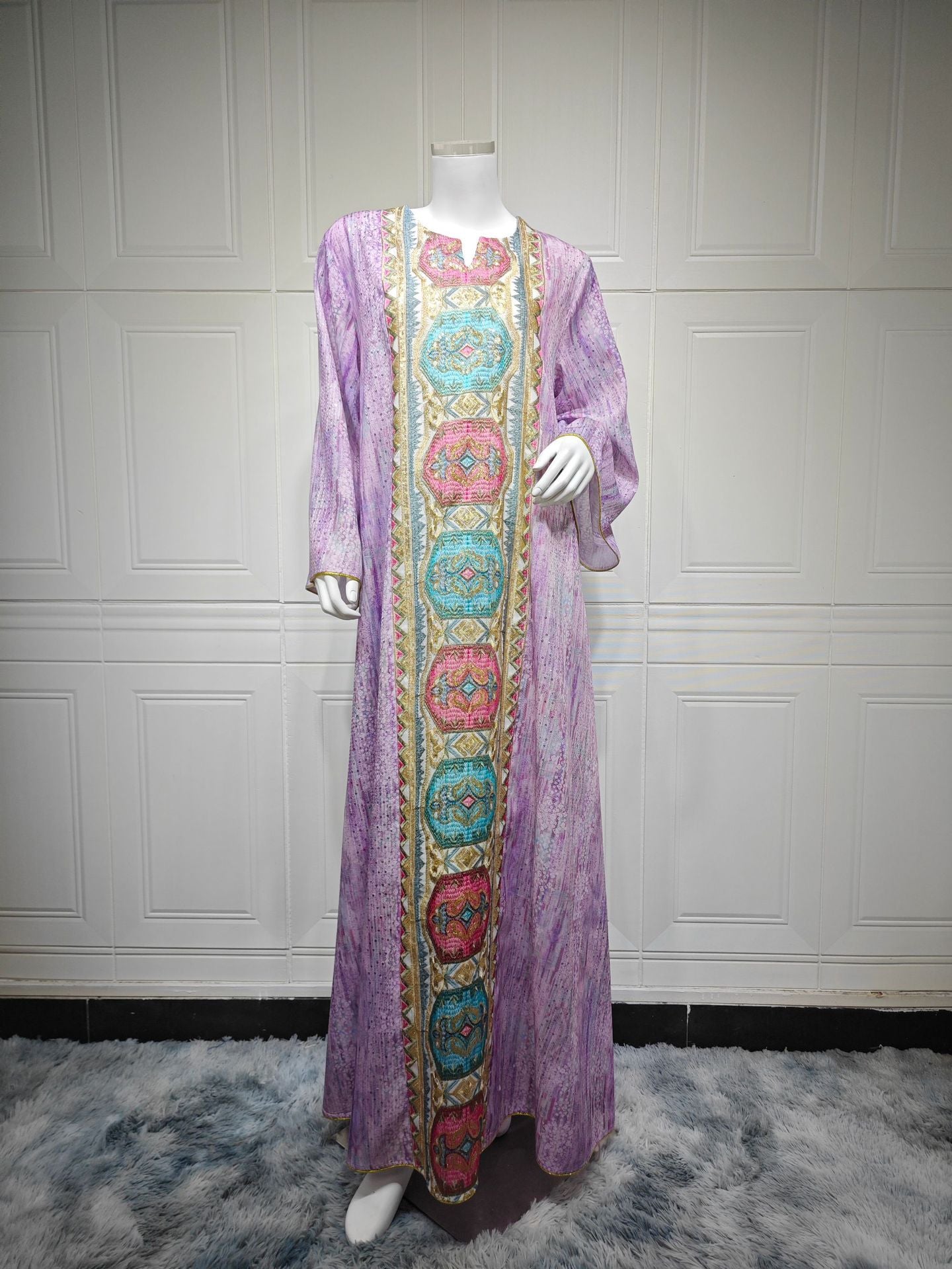 Women's Printed Beaded Embroidered Pullover Dress