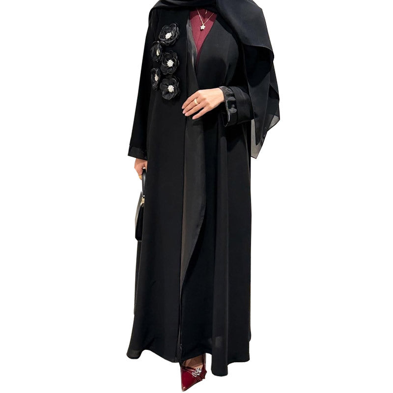 Elegant Applique Abaya Open Front Long Robe for Women