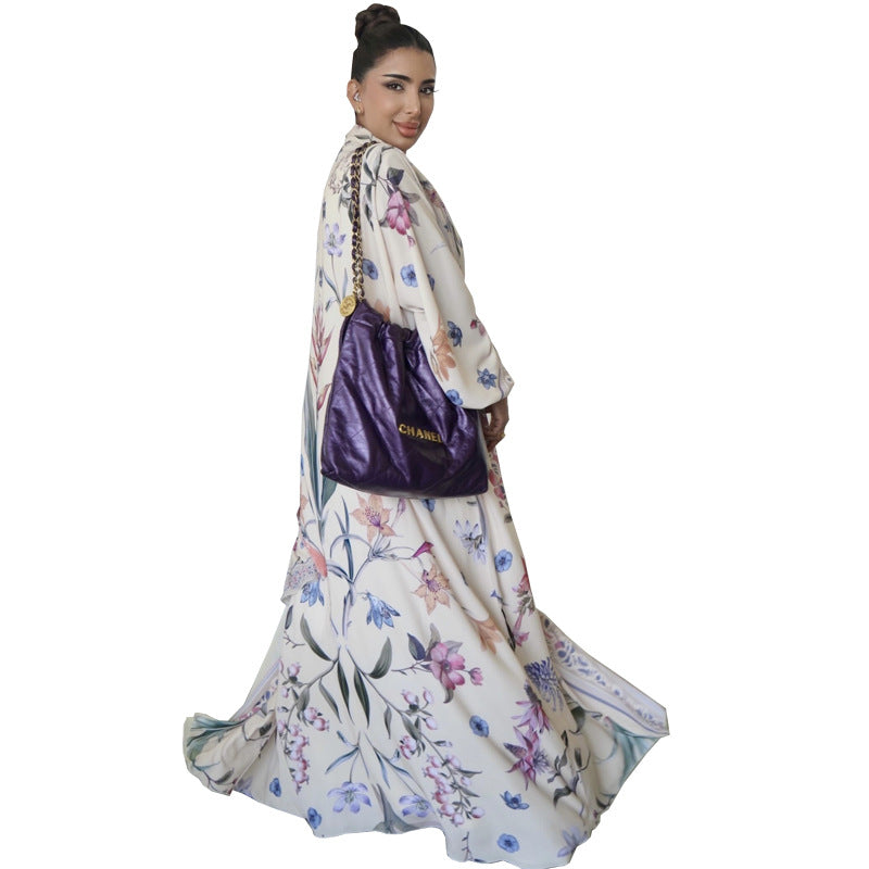 Modest Floral Print Abaya with Matching Scarf Two Piece Set