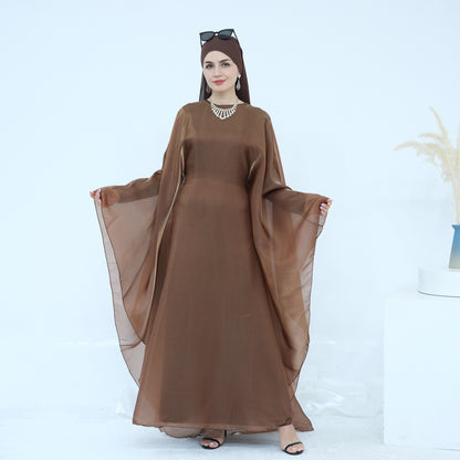 Solid Elegant Dubai Muslim Long Robe Two-Piece Set