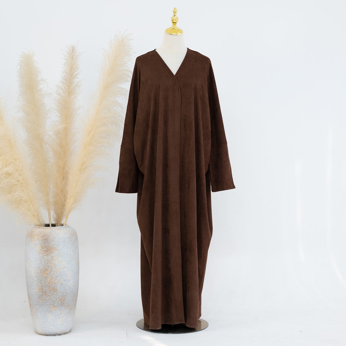 Suede Feel Long Open Abaya Robe