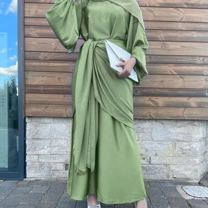 Plain Robe Dress Two Piece Sets