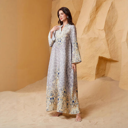 Muslim Polyester Crystal Studded Party Maxi Dress