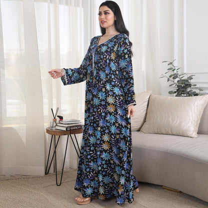 Women‘s V-Neck Floral Bead Dress