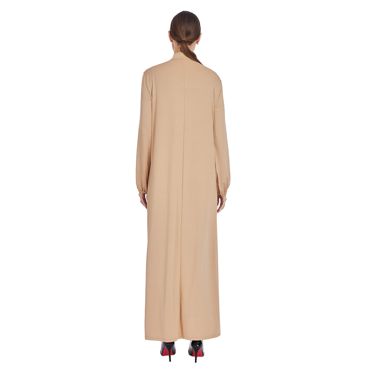 Stand Collar Maxi Dress with Pockets – Modest Long Sleeve Casual Abaya