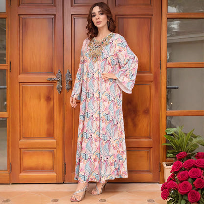 Women's Sequin-embroidered V-neck Flared Sleeve Dress