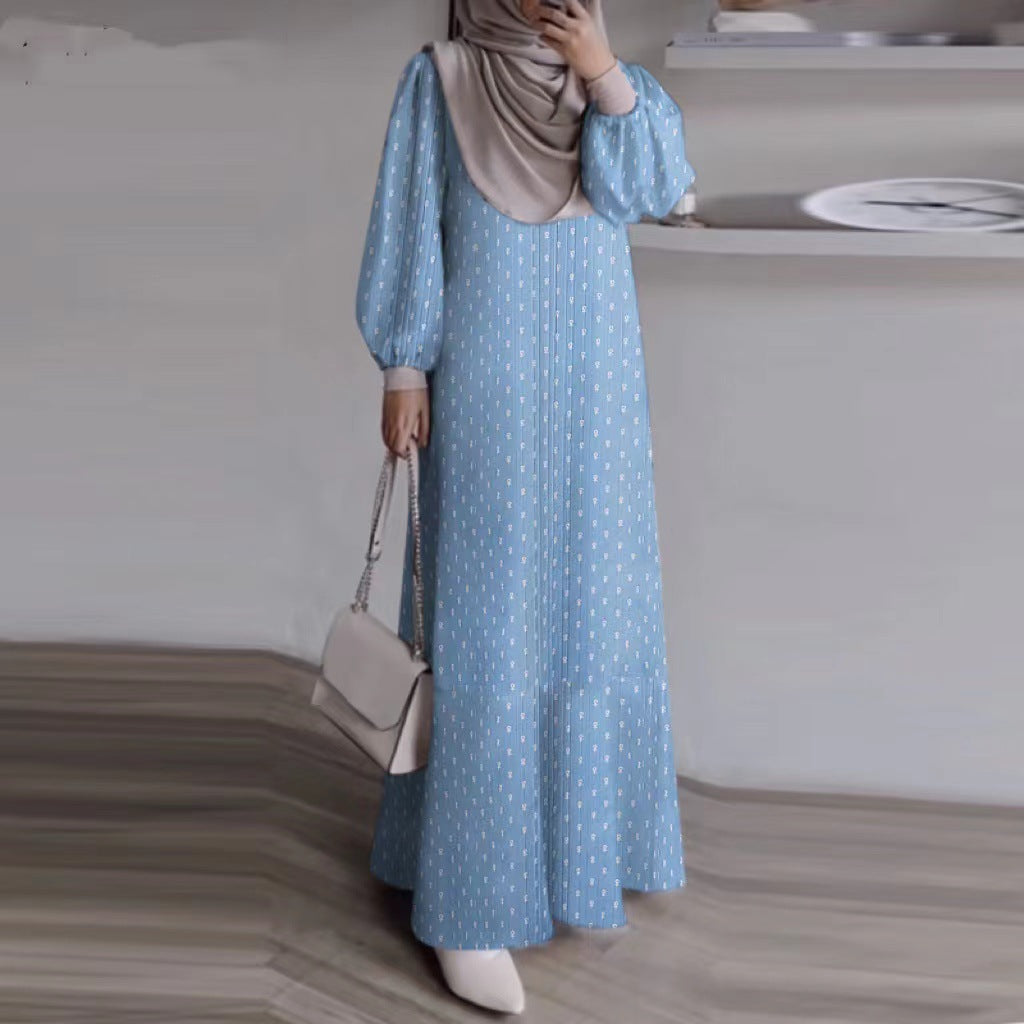 Women's Long-sleeved Printed Black Abaya Dress