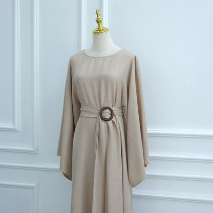 Elegant Belted Wide-Sleeve Maxi Dress for Women