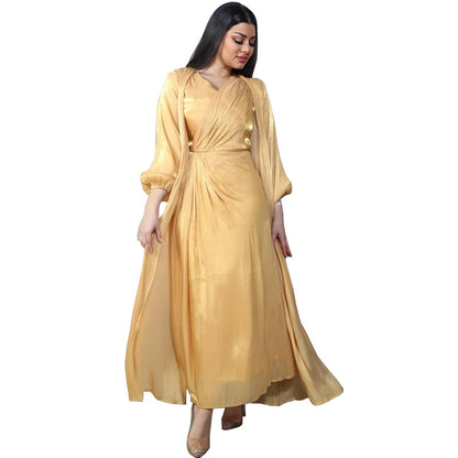 Women Plain Bright Silk Dress Two Piece Sets