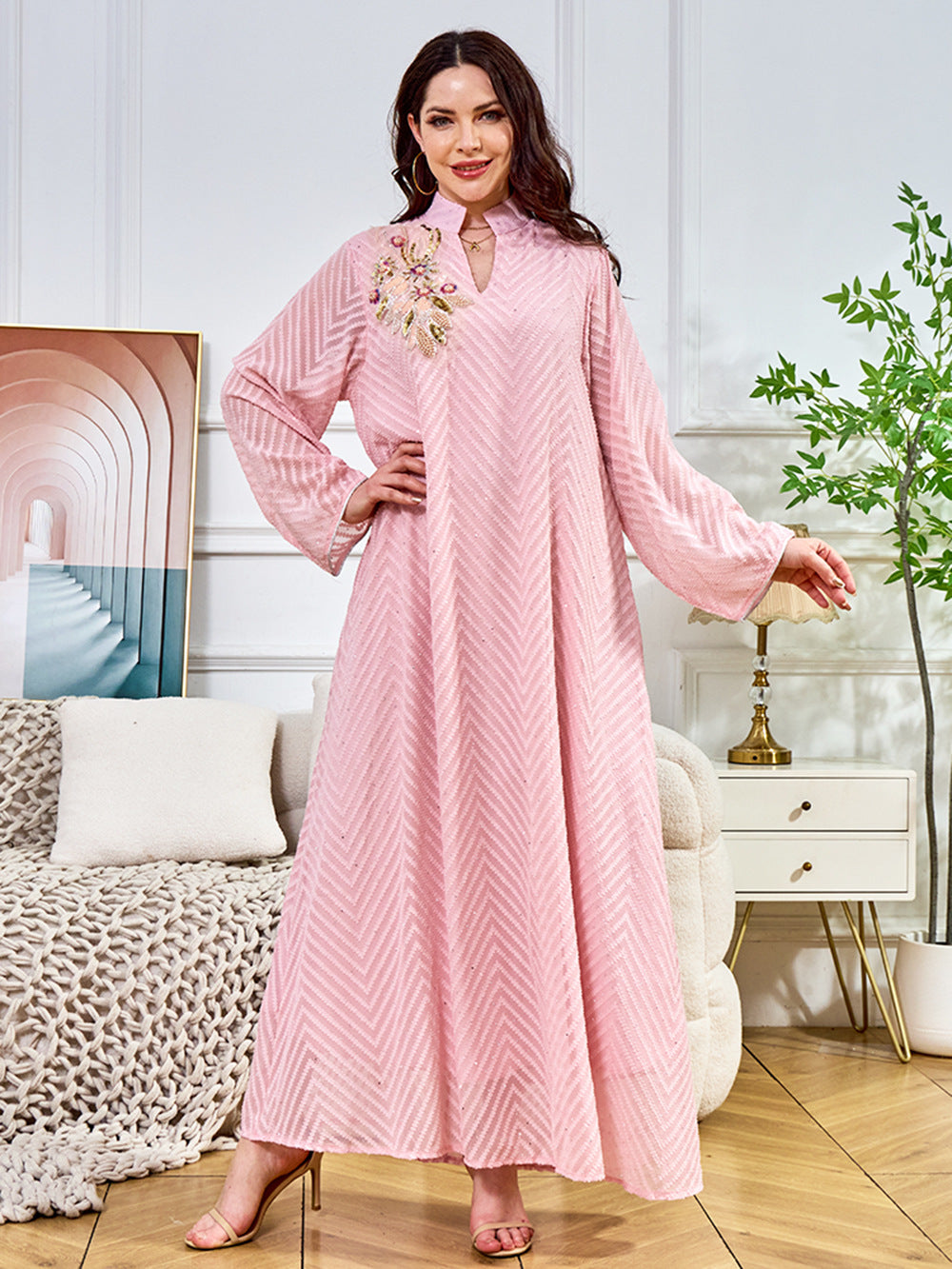 Women's Beaded Collar Flower Pendulum Dress