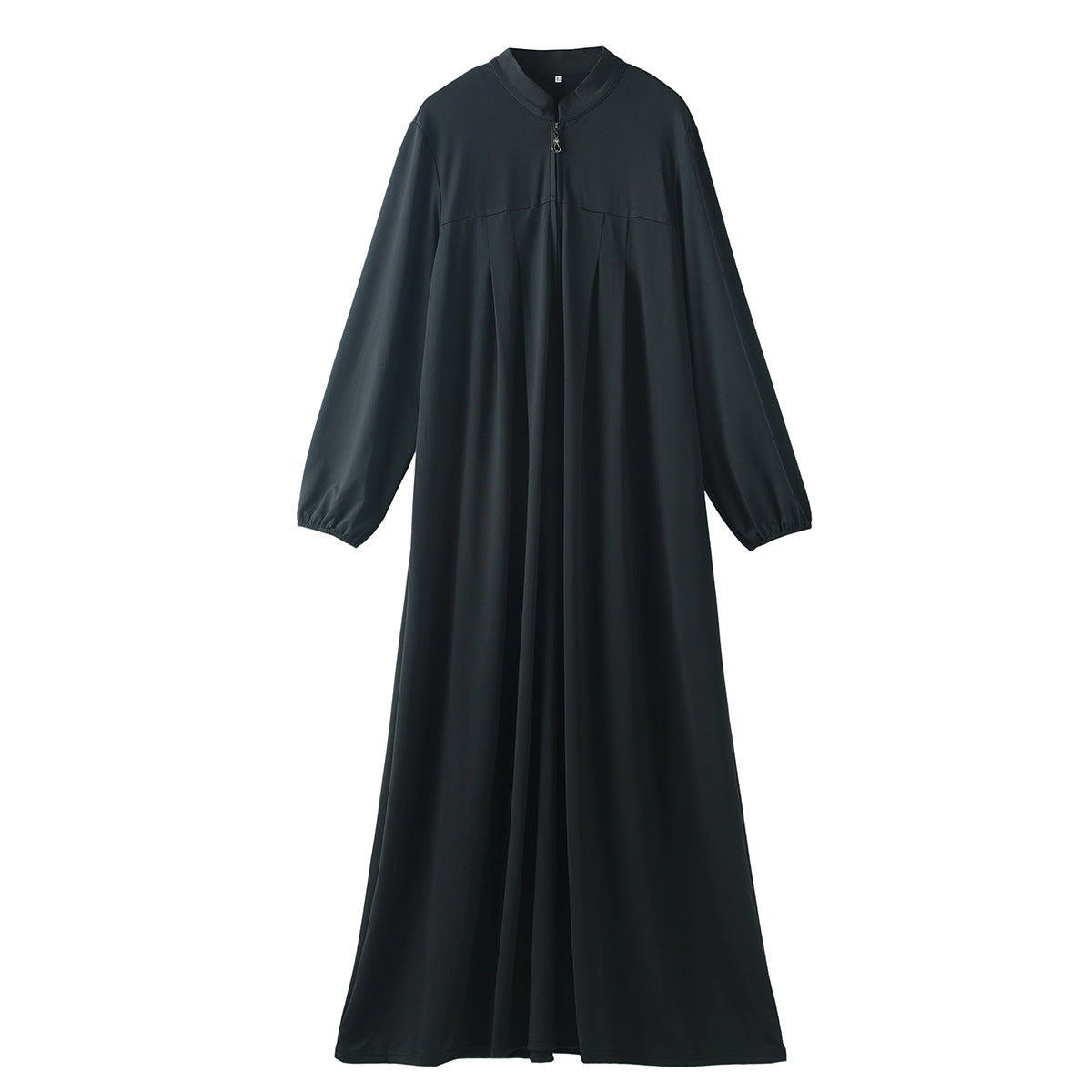 Stand Collar Maxi Dress with Pockets – Modest Long Sleeve Casual Abaya