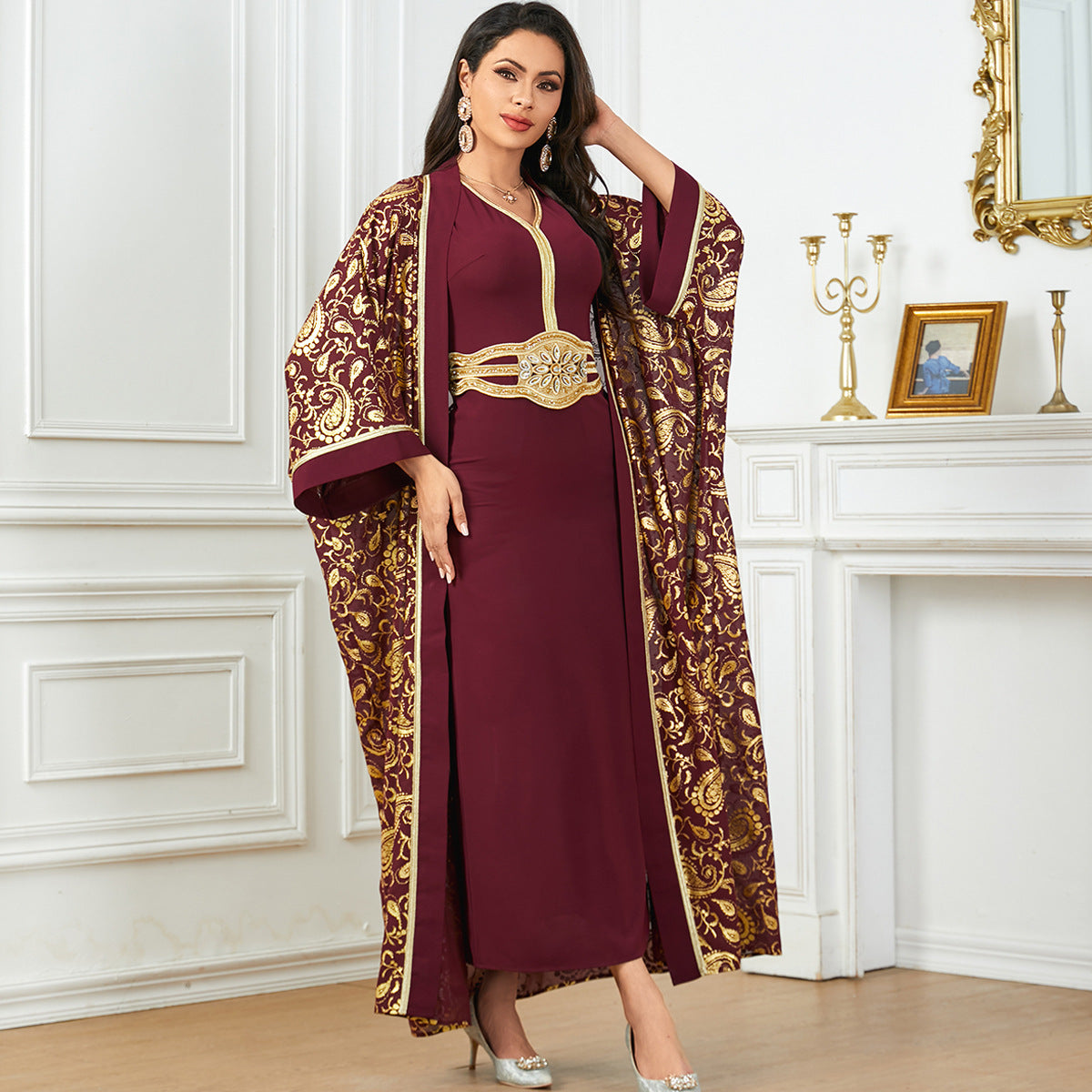 Women's Summer New Muslim Stamped Robe Two Piece Dresses