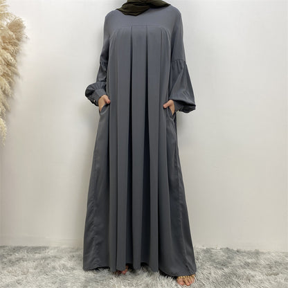 Women's Crewneck Solid Pleated Dress