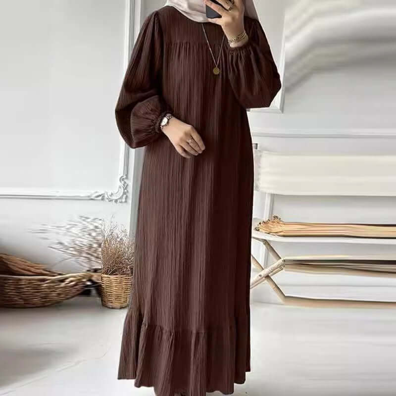 Women's Puff Sleeve Solid Ruffle Dress