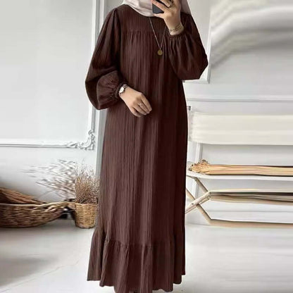 Women's Puff Sleeve Solid Ruffle Dress