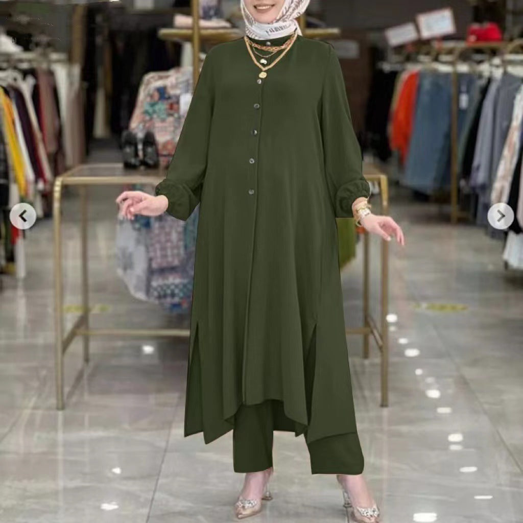Women's Solid Color Casual Muslim Dress Sets