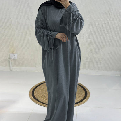 Cuff Drawstring Middle East Modest Maxi Robe Abaya