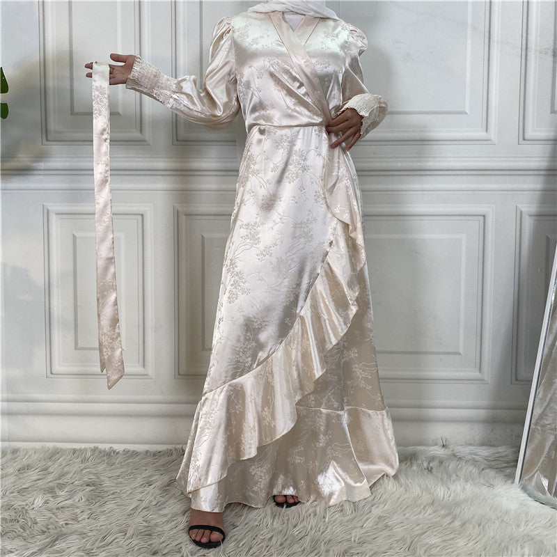 Modest Party Satin Dress with Ruffle Hem