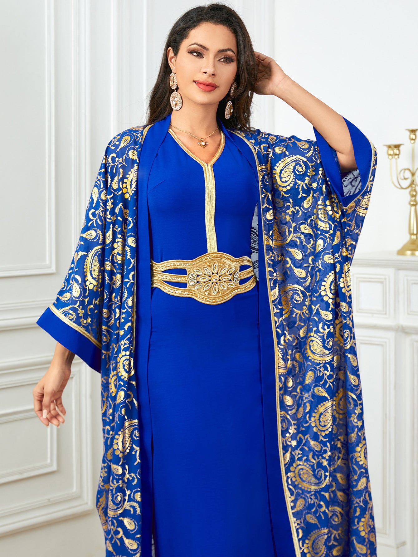 Women's Summer New Muslim Stamped Robe Two Piece Dresses