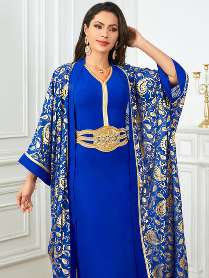 Women's Summer New Muslim Stamped Robe Two Piece Dresses