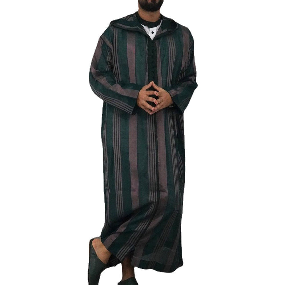 Striped Long Muslim Thobe Hoodie