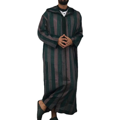 Striped Long Muslim Thobe Hoodie