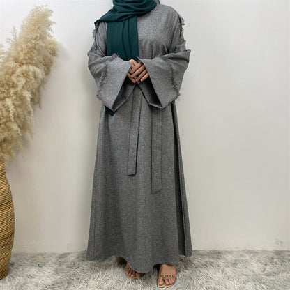 Fringe Sleeve Muslim Flare-Hem Maxi Dress
