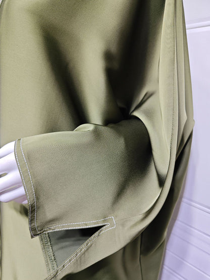 Loose Solid-colored Satin Open Abaya