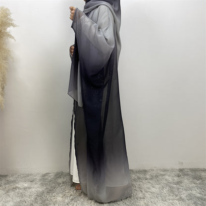 Muslim Chiffon Cardigan Gradient Bat Sleeve Set with Hijab