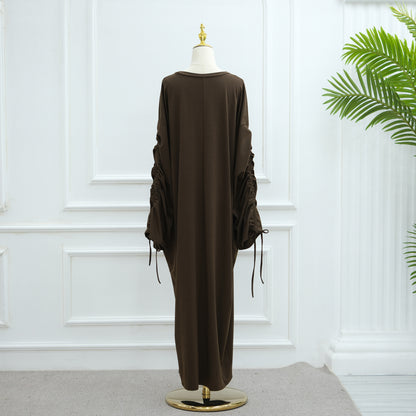 Cuff Drawstring Middle East Modest Maxi Robe Abaya