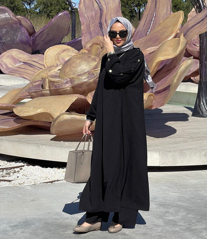 Loose Long Sleeve Maxi Dress with Button Detail and Side Pockets