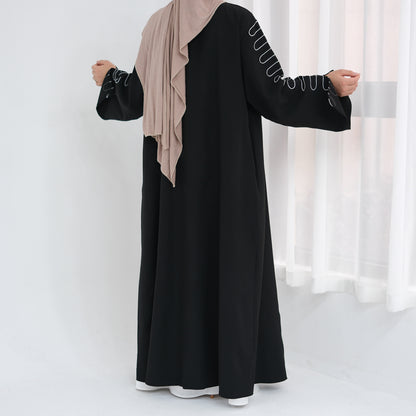 Women's Embroidered Wavy Cardigan Open Abaya